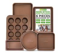 NutriChef Ensemble Ustensiles de Cuisine de Cuisson Antiadhésifs 6 Pièces, Moules à Cuisson en Acier au Carbone, Inclut Plaques à Biscuits, Moule Rectangulaire et Carré, Moule à Pain