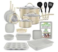 NutriChef Ensemble Ustensiles de Cuisine et Cuisson Antiadhésifs 20 Pièces - Ustensiles Comprenant Casseroles et Moules à Cuisson en Aluminium Résistant, Couvercle en Verre Renforcé