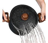 NutriChef Faitout Antiadhésif 4,7L avec Égouttoir Intégré et Poignées Froides | Marmite avec Couvercle Passoire et Accessoire | Ustensile de Cuisine Tout Feux Dont Induction - Noir Marbré