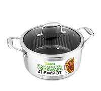 NutriChef Faitout Inox 5L avec Couvercle en Verre - Revêtement Antiadhésif DAKIN, Cuisson Triply, Motif Antirayures Nid d’Abeille