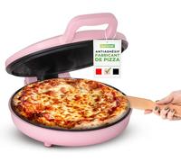 NutriChef Four à Pizza Électrique 1500W - Appareil de Cuisson Antiadhésif Ø30 cm - Prépare Pizzas Maison, Œufs, Tartines et Plus - Compact, Poignées Froides, Température 80-200°C - Rose
