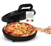 NutriChef Four à Pizza Électrique 1500W - Appareil de Cuisson Antiadhésif Ø30 cm - Prépare Pizzas Maison, Œufs, Tartines & Plus - Compact, Poignées Froides, Température 80-200°C - Noir