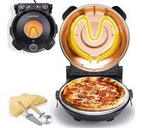 NutriChef Four à Pizza Électrique - Appareil de Table Ø30 cm avec Thermostat & Thermomètre - Fenêtre de Cuisson - Chauffe jusqu’à 425°C - Pierre Antiadhésive Facile à Nettoyer - Noir