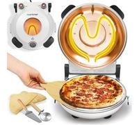 NutriChef Four à Pizza Électrique - Appareil de Table Ø30 cm avec Thermostat & Thermomètre - Fenêtre de Cuisson - Chauffe jusqu’à 425°C - Pierre Antiadhésive Facile à Nettoyer - Blanc
