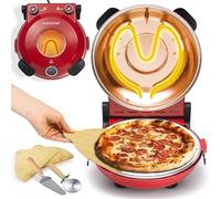 NutriChef Four à Pizza Électrique - Appareil de Table Ø30 cm avec Thermostat & Thermomètre - Fenêtre de Cuisson - Chauffe jusqu’à 425°C - Pierre Antiadhésive Facile à Nettoyer - Rouge