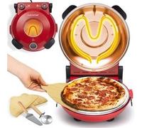 NutriChef Four à Pizza Électrique - Appareil de Table Ø30 cm avec Thermostat & Thermomètre - Fenêtre de Cuisson - Chauffe jusqu’à 425°C - Pierre Antiadhésive Facile à Nettoyer - Rouge