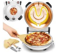 NutriChef Four à Pizza Électrique - Pierre à pizza Ø30 cm avec Thermostat et Thermomètre | Chauffe Jusqu’à 425°C | Cuisson Rapide | Fenêtre de Cuisson | Facile à Nettoyer - Blanc