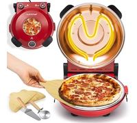 NutriChef Four à Pizza Électrique - Appareil de Table Ø30 cm avec Thermostat & Thermomètre - Fenêtre de Cuisson - Chauffe jusqu’à 425°C - Pierre Antiadhésive Facile à Nettoyer - Rouge