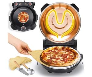 NutriChef Four à Pizza Électrique - Pierre à pizza Ø30 cm avec Thermostat et Thermomètre | Chauffe Jusqu’à 425°C | Cuisson Rapide | Fenêtre de Cuisson | Facile à Nettoyer - Noir