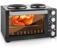 NutriChef Four de Cuisine à Convection de 30 Quart & Plaque Chauffante à 2 Brûleurs | Four de 1500 Watt | 7 Fonctions de Cuisson Rotisserie, Cuisson, Boulangerie, Grillades & Plus