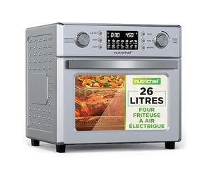 NutriChef Four Friteuse à Air Chaud 26L-Friteuse à Air Électrique 1700W avec Rôtissoire, Mini Four de Comptoir à Convection,10 Programmes, Panier de Friture,Grille de Cuisson & Plateau Ramasse-Miettes