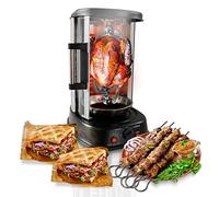 NutriChef Four Rotatif Vertical 1500W de Table - Rôtissoire Shawarma Kebab avec Broche, 240°C, Minuterie 60 Min, Porte Résistante à la Chaleur, Support à Kebab Inclus
