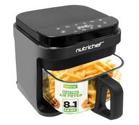 NutriChef Friteuse à Air 5.5L - 8 Modes Préréglés, Bol Transparent, Température et Temps Précis - Pour Crevettes, Frites, Ailes, Poulet - Noir