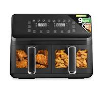 NutriChef Friteuse à Air 8.8 L Double Panier - Cuisson Sans Huile pour Repas Croquants et Sains Fenêtre Transparente - Circulation d’Air 360° - 9 Programmes Préréglés - Couleur Noire