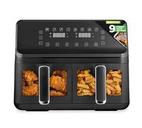 NutriChef Friteuse à Air 8.8 L Double Panier - Cuisson Sans Huile pour Repas Croquants et Sains Fenêtre Transparente | Circulation d’Air 360° | 9 Programmes Préréglés | Couleur Noire