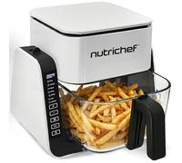 NutriChef Friteuse à Air avec Gril 1500W - Air Fryer à Bol en Verre Transparent 4L & Gril 1,2L, Double Niveau, 8 Programmes | Friteuse Sans Huile Frites, Ailes, Steaks
