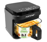 NutriChef Friteuse à air chaud 5,5 l Airfryer sans huile 1200 W Gris - 8 programmes, fenêtre de visualisation, écran tactile, faible teneur en graisse, pour les familles et les résultats croustillants