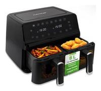 NutriChef Friteuse à Air Double Panier 8,8 L - Sans Huile avec Fenêtre - 9 Programmes Automatiques - Circulation 360°- Noir Noir
