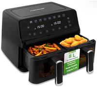 NutriChef Friteuse à Air Double Panier 8 L - Sans Huile avec Fenêtre | 9 Programmes Automatiques, Circulation 360°, Capacité 4 L par Panier, Couleur Noir