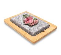 NutriChef Gril en Pierre Chaude Sizzle avec Plateau en Bambou - Gril de Table en Granite avec Poignées Antidérapantes, Contrôle de Température Réglable, Température Max 288°C