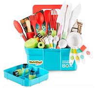 NutriChef Set de Cuisine et de Pâtisserie pour Enfants - Ensemble Complet avec Tablier Little Chef, Livre de Recettes, Couteaux en Nylon et Ustensiles, dès 4 Ans