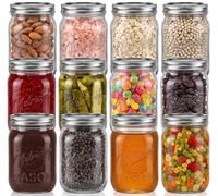 Nutrichef Lot de 12 bocaux de conservation hermétiques avec couvercle - 480 ml - Bocaux en verre pour préparation de repas et avoines de nuit, bocaux pour confiture et fermentation