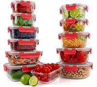 NutriChef Lot de 12 boîtes de conservation en verre avec couvercles hermétiques en verre borosilicate empilables Rouge