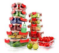 Nutrichef Lot de 12 récipients en verre avec couvercles hermétiques, étanches, passent au congélateur au four, au micro-ondes et au lave-vaisselle, rouge