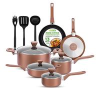 NutriChef Lot de 13 casseroles et poêles antiadhésives avec couvercles en verre, set de poêles et accessoires de cuisine, pour gaz, électrique et céramique, passe au four, sans PFOA et PFOS