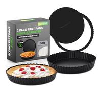Nutrichef Lot de 2 moules à tarte ronds antiadhésifs en acier au carbone robuste avec base amovible, répartition uniforme de la chaleur - Comprend 100 feuilles de papier sulfurisé, 23,9 cm (noir)