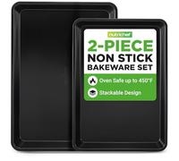 NutriChef Ensemble de Plaque à Biscuits - Plaques de Cuisson Antiadhésives pour Four - Ensemble de 2 Pièces de Plateau Four - Taille Grande et Moyenne - Empilables et Durables - Noires