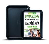 Nutrichef Lot de 2 Plaques à Four Antiadhésives - 38x28 cm et 33x23 cm - Plaques Pâtisserie Acier Carbone avec Revêtement Non Toxique - Résistantes au Lave-Vaisselle et à Haute Température
