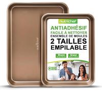 NutriChef Plaque de cuisson à Four, Lot de 2, Plaque à Pâtisserie Antiadhésif avec bordures renforcées, Plateau de Four de Qualité Professionnelle de taille grande et moyenne, Taille unique