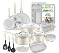 Nutrichef Lot de 20 casseroles et poêles avec couvercles, anti-adhésifs, pour induction, poêles et poêles, poignées qui restent froides, facile à nettoyer - Blanc