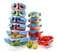 NutriChef Lot de 24 récipients en verre avec couvercles hermétiques, étanches, passent au congélateur au four, au micro-ondes et au lave-vaisselle, bleu