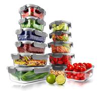 NutriChef Lot de 24 récipients en verre avec couvercles hermétiques, étanches, passent au congélateur au four, au micro-ondes et au lave-vaisselle, gris