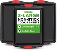 NutriChef Lot de 3 grands plateaux à biscuits antiadhésifs avec poignées en silicone - Acier au carbone durable, passe au four jusqu'à 232,2 °C, facile à nettoyer, fabriqué à partir de matériaux de