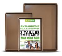 NutriChef Lot de 3 Plaques de Cuisson en Acier Carbone - Ensemble de Moules à Pâtisserie Antiadhésifs pour Biscuits, Revêtement Métallique Sans PFOA, PFOS ni PTFE