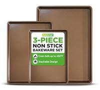 Nutrichef Lot de 3 Plaques de Cuisson en Acier Carbone, Plaques à Pâtisserie Antiadhésive pour Biscuits, Plateau À Four de Qualité Professionnelle,Revêtement Métallique, sans PFOA, PFOS, PTFE