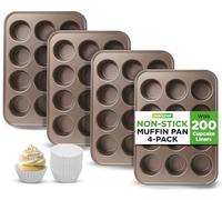 NutriChef Lot de 4 moules à muffins pour la cuisson | Antiadhésifs 12 moules à cupcakes | Plateaux à gâteaux empilables en acier au carbone | Passe au lave-vaisselle et au four | Comprend 200