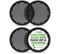 NutriChef Lot de 4 poêles à pizza rondes antiadhésives de 33 cm en acier au carbone de qualité commerciale, revêtement gris antiadhésif, idéales pour la cuisson de pizzas, biscuits et plus encore