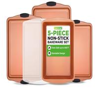 NutriChef Lot de 5 moules de cuisson antiadhésifs en acier au carbone empilables avec poignées en silicone, sans PFOA, PFOS, PTFE