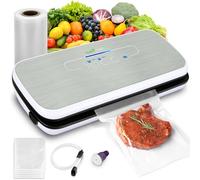 NutriChef Machine à Sceller Sous Vide - Système de Scellage Automatique pour Aliments Secs et Humides, Commandes Tactiles LED, Inclut des Sacs de Vide, un Tuyau et un Bouchon - Argenté