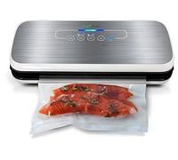 NutriChef Machine à Sceller Sous Vide - Système de Scellage Automatique pour Aliments Secs et Humides, Commandes Tactiles LED, Inclut des Sacs de Vide, un Tuyau et un Bouchon - Argenté