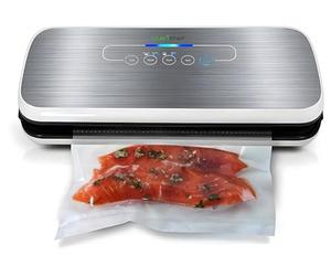 NutriChef Machine à Sceller Sous Vide - Système de Scellage Automatique pour Aliments Secs et Humides, Commandes Tactiles LED, Inclut des Sacs de Vide, un Tuyau et un Bouchon - Argenté
