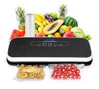 NutriChef Machine Sous Vide Automatique - Scelleuse Alimentaire pour Aliments Secs et Humides, Écran Tactile LED, Sacs Inclus, Tuyau Aspiration et Bouchon Vin, Compacte, Noire