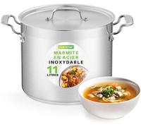 NutriChef Marmite en Acier Inoxydable de 11 L - Grande Marmite en Acier Inoxydable de Qualité Alimentaire 18/8 pour Ragoût, Mijoté, Soupe, Comprend un Couvercle, Lavable au Lave-vaisselle