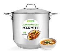 Nutrichef Marmite-Faitout Inox-14 Litres- 18/8 Qualité Alimentaire Résistant Tous Feux-Induction-Grand- Faitout-Grande Marmite avec Couvercle Transparent, Compatible Lave-Vaisselle