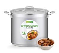 NutriChef Marmite Inox 14 L avec Couvercle - Faitout Acier Inoxydable 18/8 - Marmite Grande Capacité à Soupe et Bouillon - Compatible Tous Feux dont Induction