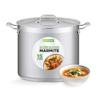 NutriChef Marmite en acier inoxydable avec couvercle, grande marmite de 15 L pour ragoût, soupe, pâtes, viande, compatible induction, grande marmite avec poignées ergonomiques, passe au lave-vaisselle